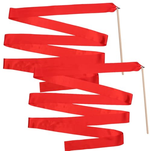 FUNOMOCYA 2 Cintas de Gimnasia Rítmica para Niña de Satén Rojo de 4 M, Fáciles de Aprender, Mejoran Funciones Corporales, Obsequio Adecuado para Niños y Ejercicio en Color Guard