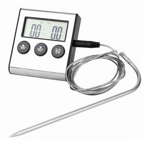 Meat Thermometer Digital Thermometer with 16 cm Food Probe & 100cm Probe Wire Food Thermometer, Backlight LCD Display Cooking Thermometers Timer Alarm Meat Thermometers for Kitchen and Outdoor BBQ