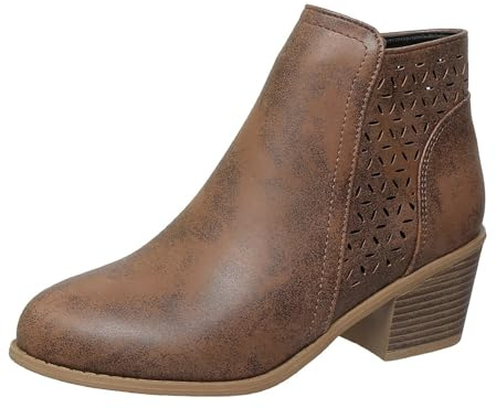 Cocila Botines De Mujer Con Punta Puntiaguda, Calados, Cremallera Lateral Y Tacón Cuadrado Para Invierno Botas Campo Altas Tacon Negro Barefoot Impermeable Fino Cuña Piel Lluvia Cómodas Agua