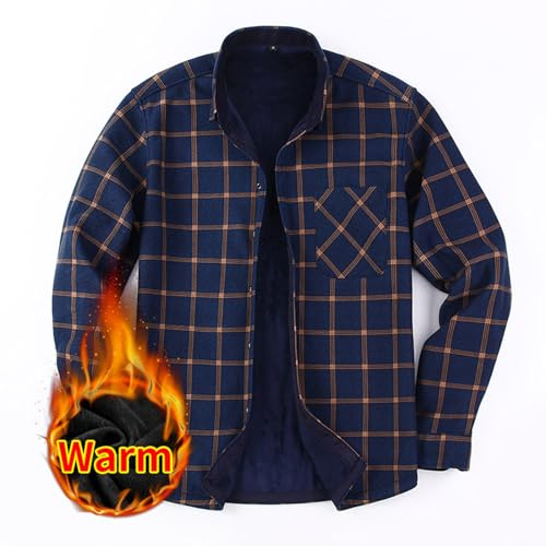 Generisch Chemise de travail pour homme à carreaux, thermique, avec poches, en laine de mouton, chemise carrelée épaisse en flanelle doublée, veste Teddy en polaire, pour l'automne et l'hiver