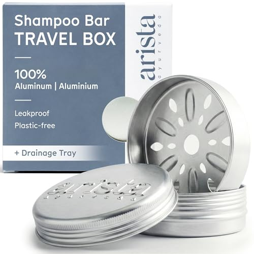 Arista Porta Saponetta da Viaggio Metallo, Contenitore Shampoo Solido in Alluminio con Coperchio e Supporto di Scolo, Ermetico, Resistente, Compatto e Portatile per Campeggio, Palestra o Bagno