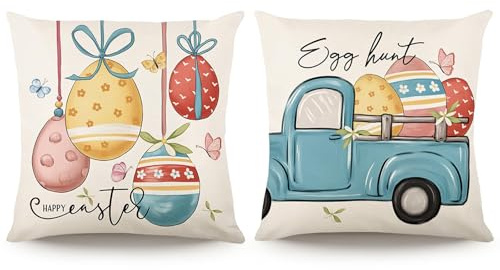 2 Pezzi Federa Cuscino Uovo di Pasqua Copricuscini Pasquali, Federe per Cuscini Pasquali, Copricuscini 45x45 Pasqua, Federe Cuscino Pasquas per giardino, Divano, Soggiorno, Camera da Letto, Auto (A)