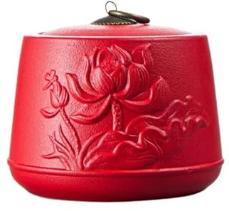 QIXUEZHENG Tea Tin, Porcelain Tea Canister for Loose, Matte Ceramic Caddy with Sealed Lid, 830 ML(Red)