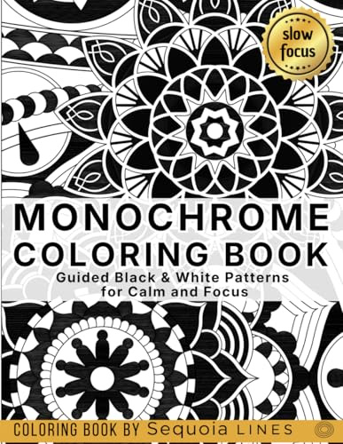 Monochrome Coloring Book: Guided Black & White Patterns for Calm and Focus