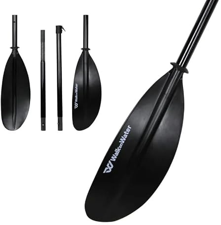 Walk on Water WOW Pagaie Kayak Fibre 4 Parties Vario - Réglable 210-220cm - Ultra Compacte 65cm - Angle Ajustable Symétrique/Asymétrique - Pales Robustes & Anneaux Pare-Goutte