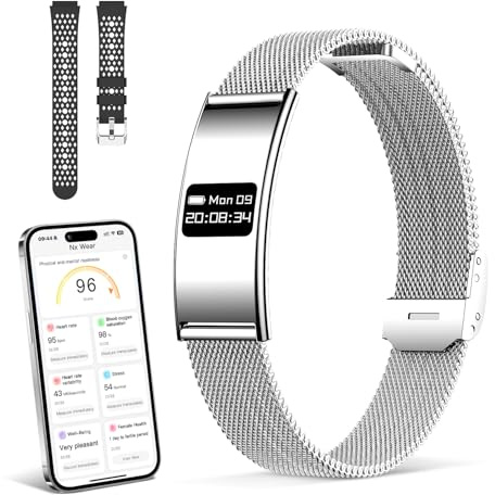 Smart Band, Pulsera Inteligente Hombre Mujer con Monitor de Sueño, Frecuencia Cardíaca, Saturación de Oxígeno, Múltiples Modos Deportivos Pulsera de Actividad, IP68, Compatible Android iOS, Plata
