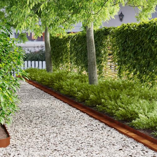 Holepyr 20 piezas de acero oxidado 100 x 10 x 8 cm borde de jardín, borde de parterres, limitador para caminos de jardín, terrazas y parterres, resistente a la intemperie