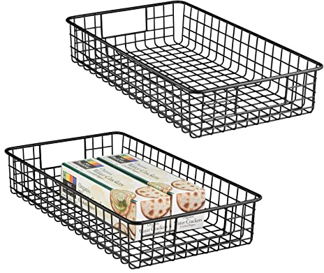 mDesign Wide Wire Storage Basket for Kitchen, Pantry, Cabinet - Pack of 2, Matte Black ?