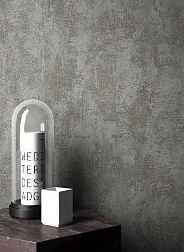 NEWROOM Barocktapete Tapete Grau Putz Beton Uni Vliestapete Platin Vlies moderne Design Optik Struktur Bauhaus inkl. Tapezier Ratgeber