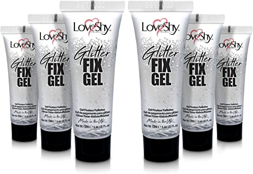LoveShy Cosmetics Glitter Fix Gel (6 Pack) - Vegan Formula for Applying Chunky, Cosmetic, Bio Degradable, Eco-Friendly Festival Glitter to Face, Body, Hair, Lips