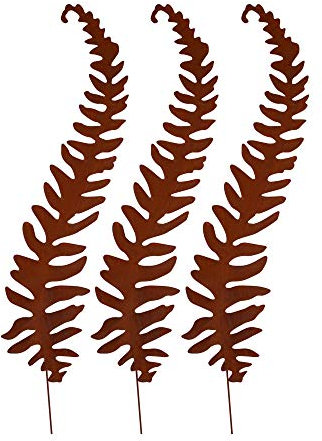 UNUS Lot de 3 piquets rouillés pour jardin et terrasse - Motif fougère - 50/70/100 x 35 cm