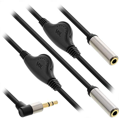 InLine 99253A Slim Audio - Cable en Y (clavija jack de 3,5 mm a 2 conectores jack BU, con control de volumen, 0,25 m)