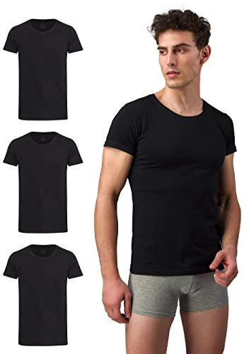 Burnell & Son herr-t-shirt, 3-pack, rund hals, undertröja för män – stretch – kortärmad skjorta för män av bomull, basic slim fit, 3x svart, L