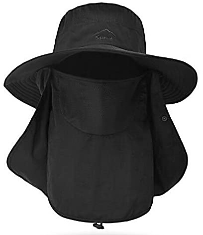 Fishing Hat for Men & Women, Outdoor UV Sun Protection Wide Brim Hat with Face Cover & Neck Flap (Black)