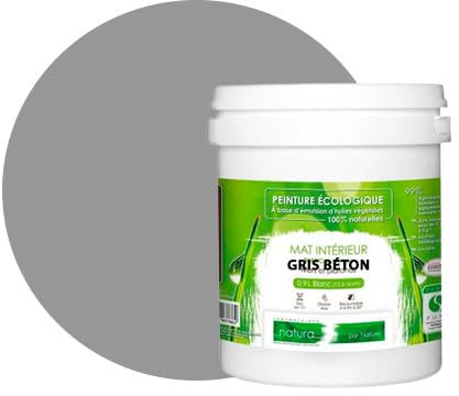 BOX DECO COULEURS Pintura de pared natural ecológica con aspecto mate interior Natura – 1L, gris hormigón