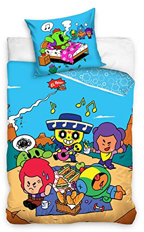 Familando Brawl Stars Juego de ropa de cama para niños · Ropa de cama infantil 135 x 200 80 x 80 cm de algodón 100% con cremallera calidad de linón · Diseño EL Primo azul