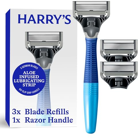 Harry's Original Shaving Kit for Men - Razor Handle and 3 Razor Blade Refill Cartridges - German Engineered - Ocean Blue