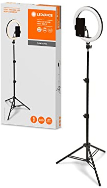 LEDVANCE LED Ringlicht mit Stativ 2100mm mit USB Anschluss, 120 LEDs dimmbar, 3000-5800k, 10W-400-500 Lm, 190mm, Ringleuchte für Handy, Makeup, Fotografie mit Bluetooth Fernbedienung