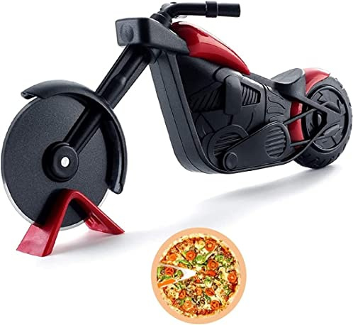 Voarge Tagliapizza a Forma di Moto, in Acciaio Inox, Ruota per Pizza, Strumenti Creativi, Tagliapizza con Lama Affilata e Supporto per Regali Creativi di Natale