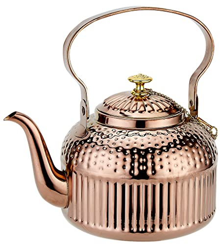 SANQIAHOME® 1,4 Liter Edelstahl-Teekanne mit Siebeinsatz, mit Teesiebgriff,Induktionsgeeignet Kupferfarben