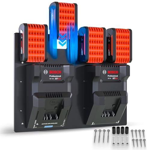 Wandfest® Wandhalterung für Bosch Akkus und Ladegeräte - Das Original | inkl. Befestigungsmaterial [Made IN Austria] Bosch Akku Halterung für 1-4 Akkus | Jetzt mehr Ordnung in Werkstatt und Garage