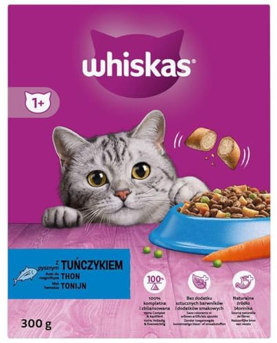 Whiskas Adult 1+ torrfoder med tonfisk i kartong, 2 x 300 g (2 förpackningar) – torrfoder för vuxna katter – olika produktförpackningar finns
