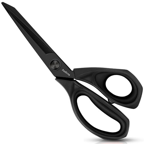 Asdirne - Forbici in tessuto in titanio nero, forbici per artigianato con lame resistenti e multiuso, rivestimento in titanio e manici comodi con impugnatura morbida, colore nero, 25 cm