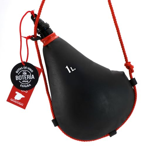 Bota de Vino Recta Tradicional Piel de Cabra Interior de Látex Todas las Bebidas Color Cuero Negro (1 Litro)