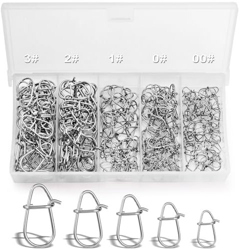 Annyswit 200 pièces/5 Tailles Fishing Snap pour émerillons Set 3# 2# 1# 0# 00# Snap Citrouille Broche Snap Changement Rapide Carabiner pour Truite Snap Pêche avec Verrouillage Duo-Snap Facile