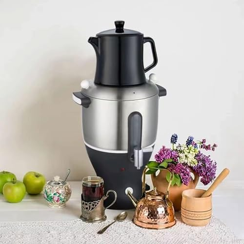 JODAIS Tetera turca eléctrica, Tetera e infusor de Doble Olla de Acero Inoxidable de 6 l, 1500 W, Samovar eléctrico, con función de Mantener Caliente, para té Ruso y Turco