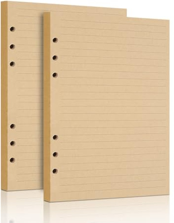 Mafeigu A5 Lined Vintage Kraft Paper, 2 Pack Flipchart Binder Refill for 6-Ring Planner, Traveller Journal Notebook Dairy, 160 Sheets (320 Pages)