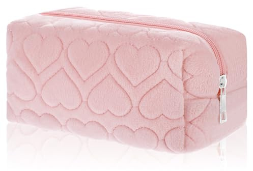 Sibba Makeup Bag Puffy Make Up Toiletry Cases for Women Zipper Cosmetic Pouch Travel Handbag Organizer Traveling Skincare Purse Shower Bathroom Washing Beauty Organization Storage Organizatio(Pink)