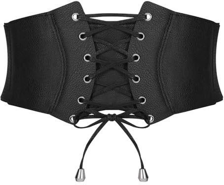 VONMELLI Women Corset Belt Lace Up Corset High Waist Elastic Belt For Halloween Costume Parties Black Fits waist 32 - 36 