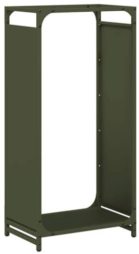 vidaXL olive green firewood rack - cold-rolled steel log holder 44x28x90 cm for indoor/outdoor fireplace & patio - stylish large capacity wood stacker