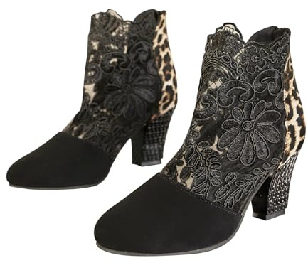 Ankle Boots for Women Lace Floral Mesh Suede Chunky Ankle Boots Short Boots Back Zip Peep Toe Non-Slip Block Heeled Ankle Bootie Clearance Size 6 Leopard Grey