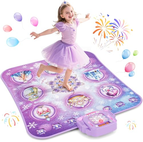 Tanzmatte Kinder Spielzeug Geschenke Mädchen: 8-Tasten Tanzmatte mit Bluetooth 4 Spielmodi Integrierte Musik Dance Mat Kids Geburtstag Weihnachts Geschenk für Lila Prinzessin Alter 3 4 5 6 7 8 9 Jahre