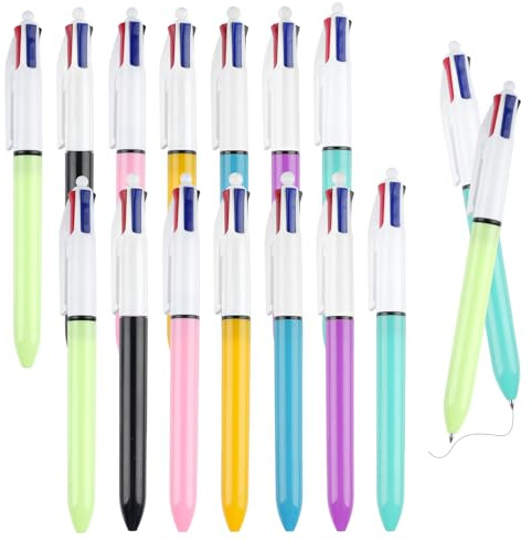 Maxmoc 14 Stück 4 Farben Kugelschreiber, 4-in-1 Einziehbarer Kugelschreiber,Mehrfarbiger Kugelschreibers,Glatter 1 mm Vierfarben Kugelschreibers für Büro Home Schulbedarf