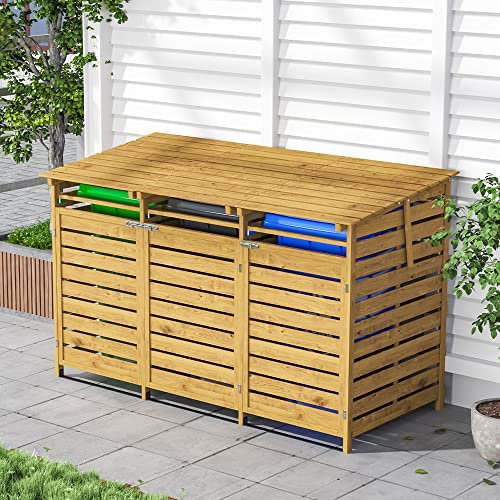 Warmiehomy Wheelie Bin Storage Triple Wheelie Bin Hideaway Outdoor 3 Bins Shed Wooden Wheel Bins Storage Garden Large Garbage Store 198cm x 86cm x 122.5cm, Wood