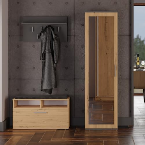 WHATSIZE ENTERPRISE - Modern Entryway Hall Single Wardrobe with Drawers Storage Coat Rack, Cabinet Contemporary Bedroom Hallway, Mudroom, or Foyer Furniture Anthracite Artisan