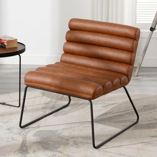 DAYALANE Poltrona da Salotto Moderna Poltroncina Imbottita in PU Pelle Poltrone Relax con Gambe in Metallo Poltroncina senza Braccioli Sedia da Salotto per Camera da Letto/Soggiorno, Marrone