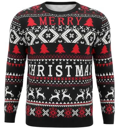 Litherday Pull de Noël pour Homme Pull en Tricot avec Motif de Sapin de Noël et de Renne Col Rond Pull d'hiver pour Homme