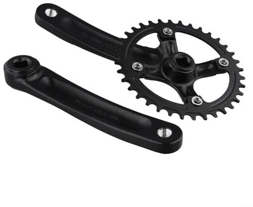 Yuanpgky Juego de bielas cuadradas para bicicletas de una sola velocidad 104BCD, brazos de manivela de aleación de 170 mm con plato ancho estrecho 32T/34T/36T/38T, compatible con 8/9/10/11 velocidades