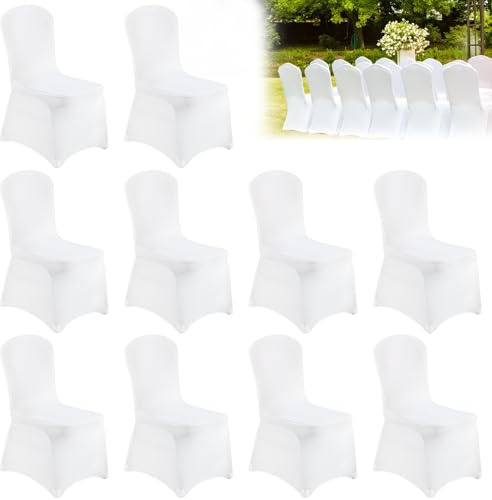 GOMETY 10 Stück Stuhlhussen Weiß, Universell Weiße Elegante Stuhl, Spandex-Stuhlhussen, Stuhlüberzug Abnehmbarer Waschbarer, Wiederverwendbar Elastische Stuhlhusse für Hochzeit, Bankett und Party
