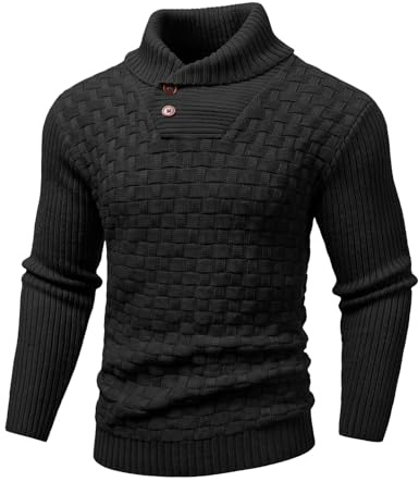 Xnova Pull Homme Col Boutonné Maille Texturée à Carreaux | Chic Décontracté Sweat Chaud Extensible Pullover Moderne Pulls Tricot pour Automne Hiver