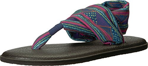 Sanuk Women's Yoga Sling 2 Prints Flip-Flop, Navy Multi Geo Stripes, 05 M US