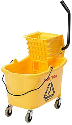 Amazon Basics Commercial Side Press Wringer Floor Cleaning Mop Bucket on Wheels, 35-Quart, Yellow
