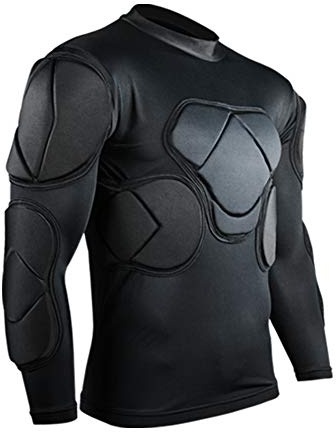 Shinestone Adult Men's Goalkeeper Armor BodyShield Padded Compression Long Sleeves Shirt with Sponge Protector for Football Baseball(Shirt-01,Large)