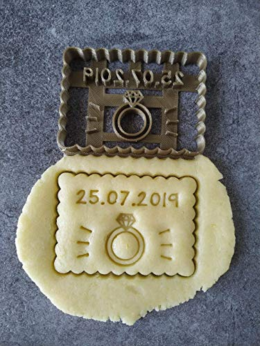 3DKOUPE - Emporte-pièce petit beurre - Motif bague - Personnalisable avec texte - Couleur au choix - Conçu et fabriqué en France