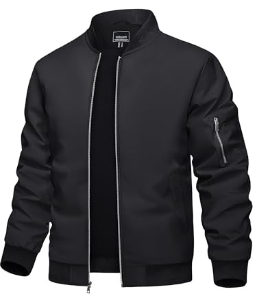 TACVASEN Men's Jacket Lightweight Style Sportwear Bomber Windbreaker Casual Jackets Spring Autumn Varsity Coats Black XL