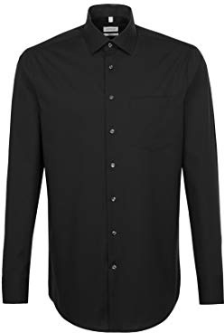 Seidensticker Herren Mens Regular Patch Longsleeve Businesshemd, Schwarz(193690), 43 EU